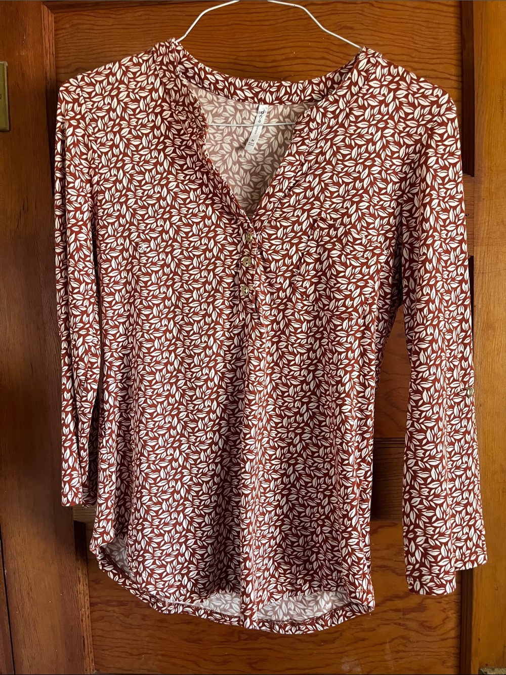 DNA couture Rust Floral V‑Neck Long Sleeve Blouse